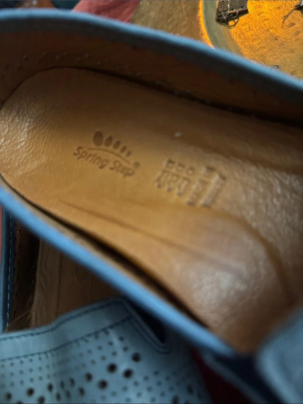 Spring Step Perforated Leather Slip-On Loafers in Light Blue